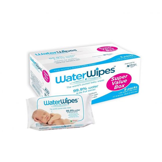WaterWipes Super Value Box - 9 Packs of 60 Wipes / 540 Wipes