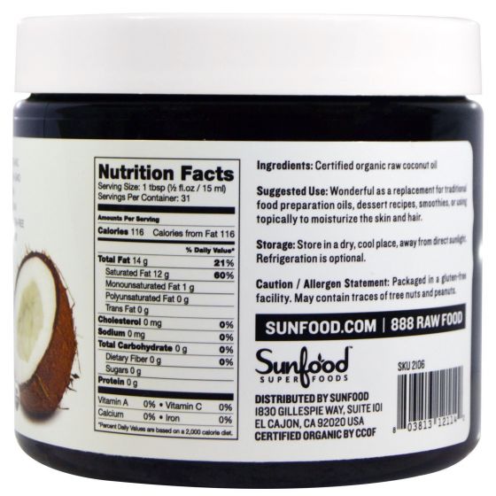 Sunfood Coconut Oil Jar - 16oz