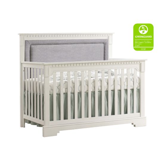 Natart Ithaca 3 Piece Set: “5-in-1” Convertible Crib with Upholstered Headboard, plus 3 Drawer Dresser and 5 Drawer Dresser
