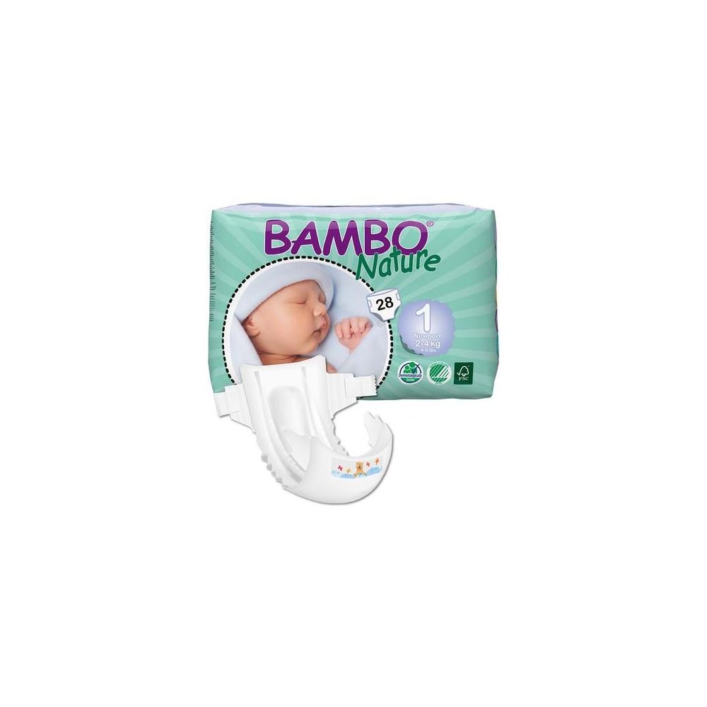Bambo Nature Newborn Baby Diapers - Size: 1 Fits 4.5 - 9 lbs - 56 pieces per Box