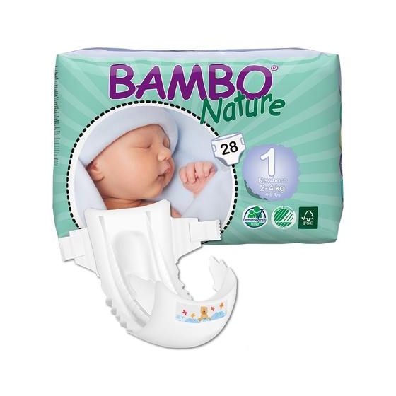 Bambo Nature Newborn Baby Diapers - Size: 1 Fits 4.5 - 9 lbs - 56 pieces per Box
