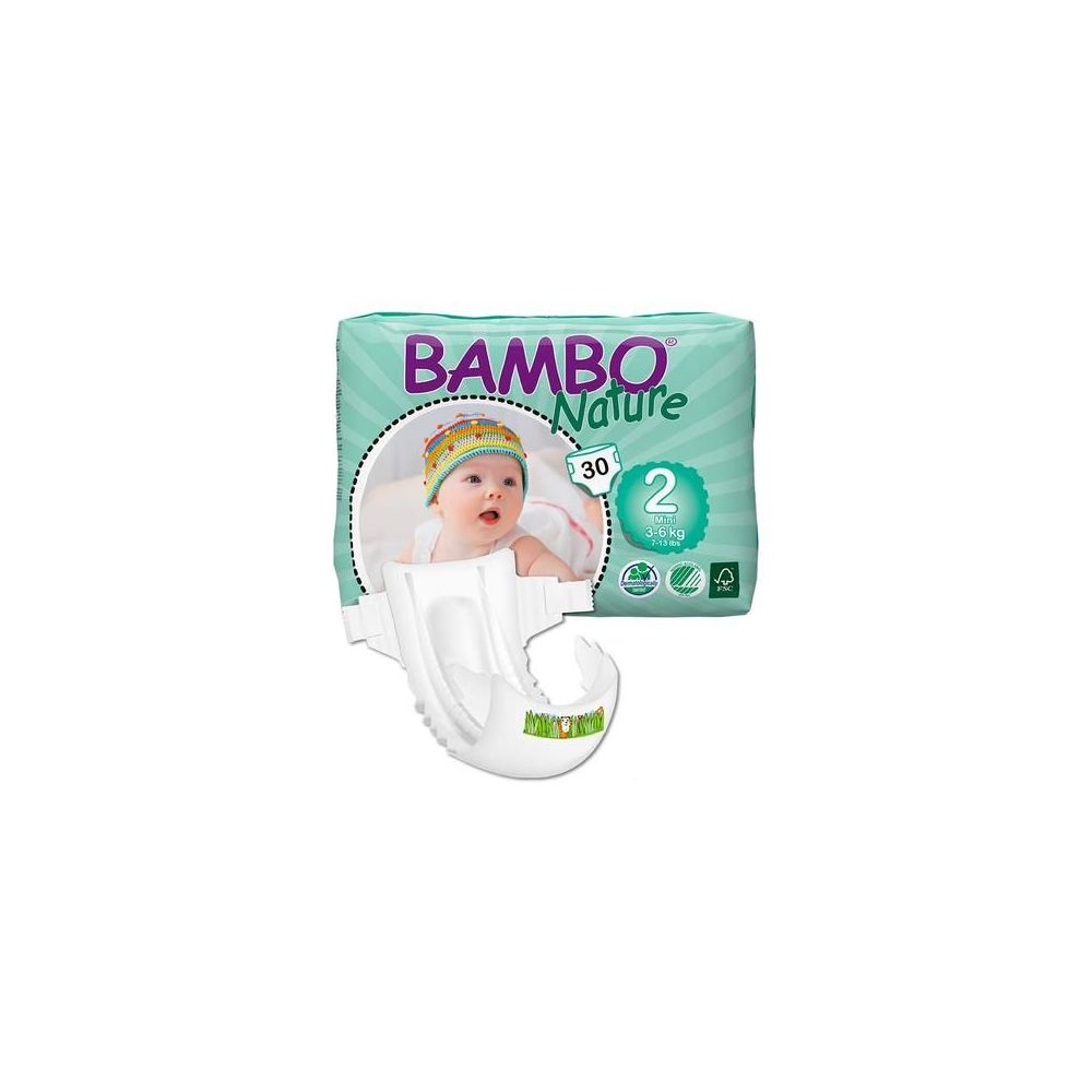 Bambo Nature Mini Baby Diapers - Size 2 (7-13 lbs), 180 Count (6 Packs of 30)