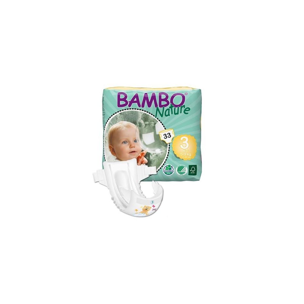 Bambo Nature Midi Baby Diapers - Size: 3 Mini Fits 11 to 20 lbs - 66 pieces in box
