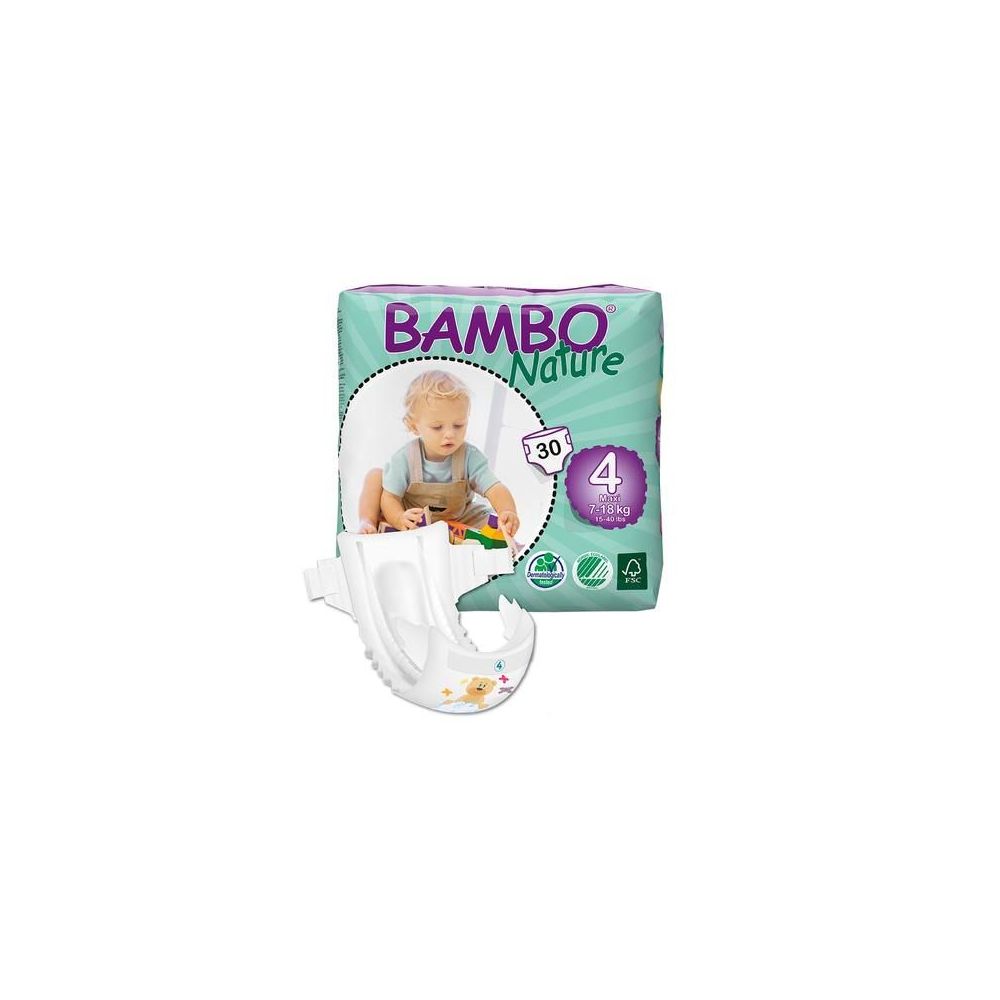 Bambo Nature Maxi Baby Diapers - Size: 4 - Maxi Fits 9.5 lb15.5 to 3s - 180 pieces in case