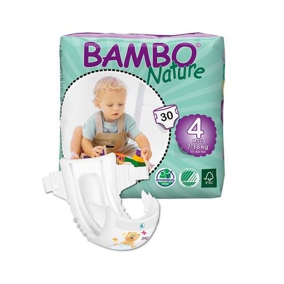 Bambo Nature Maxi Baby Diapers - Size: 4 - Maxi Fits 9.5 lb15.5 to 3s - 180 pieces in case
