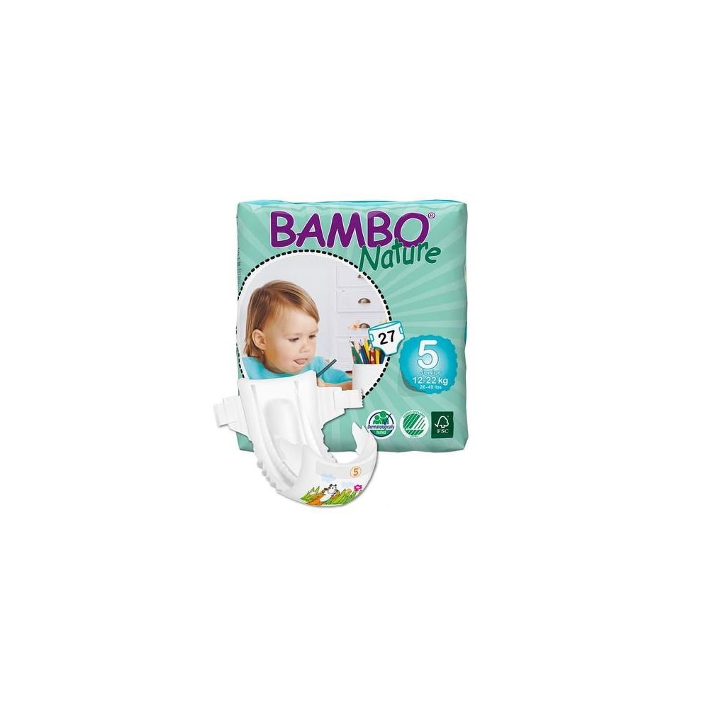 Bambo Nature Junior Baby Diapers - Size: 5 Junior Fits 26.5 to 48 lbs - 54 pieces in box