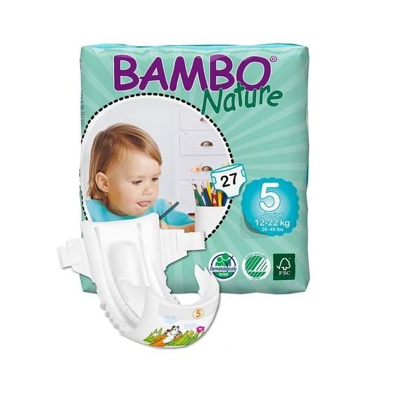 Bambo Nature Junior Baby Diapers - Size: 5 - Junior Fits 26.5 to 48 lbs - 162 pieces in case