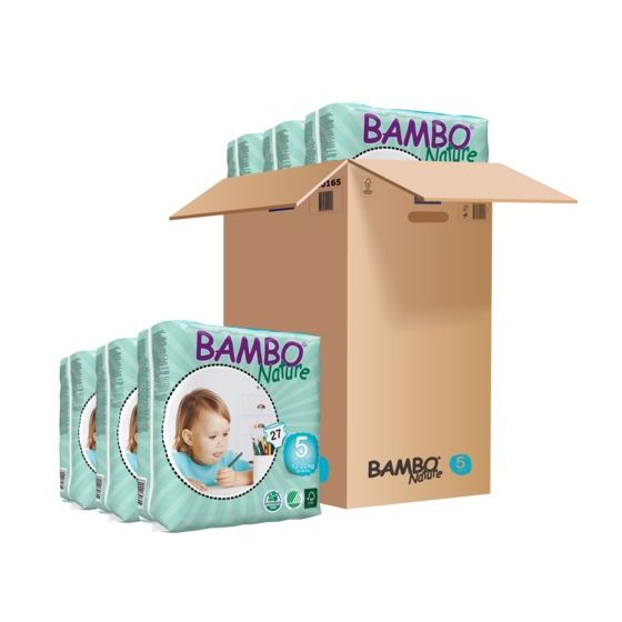 Bambo Nature Junior Baby Diapers - Size: 5 - Junior Fits 26.5 to 48 lbs - 162 pieces in case