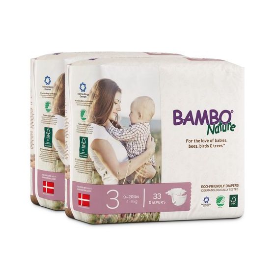 Bambo Nature Maxi Baby Diapers - Size: 3 Maxi Fits 15.5 to 39.5 lbs - 66 pieces in box