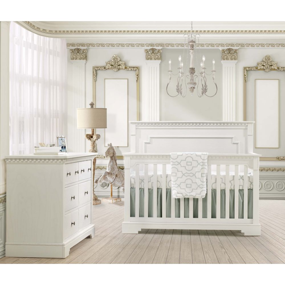 Natart Ithaca 3 Piece Set: “5-in-1” Convertible Crib, Double Dresser and Senza Rocker with Free Mattress and Rails