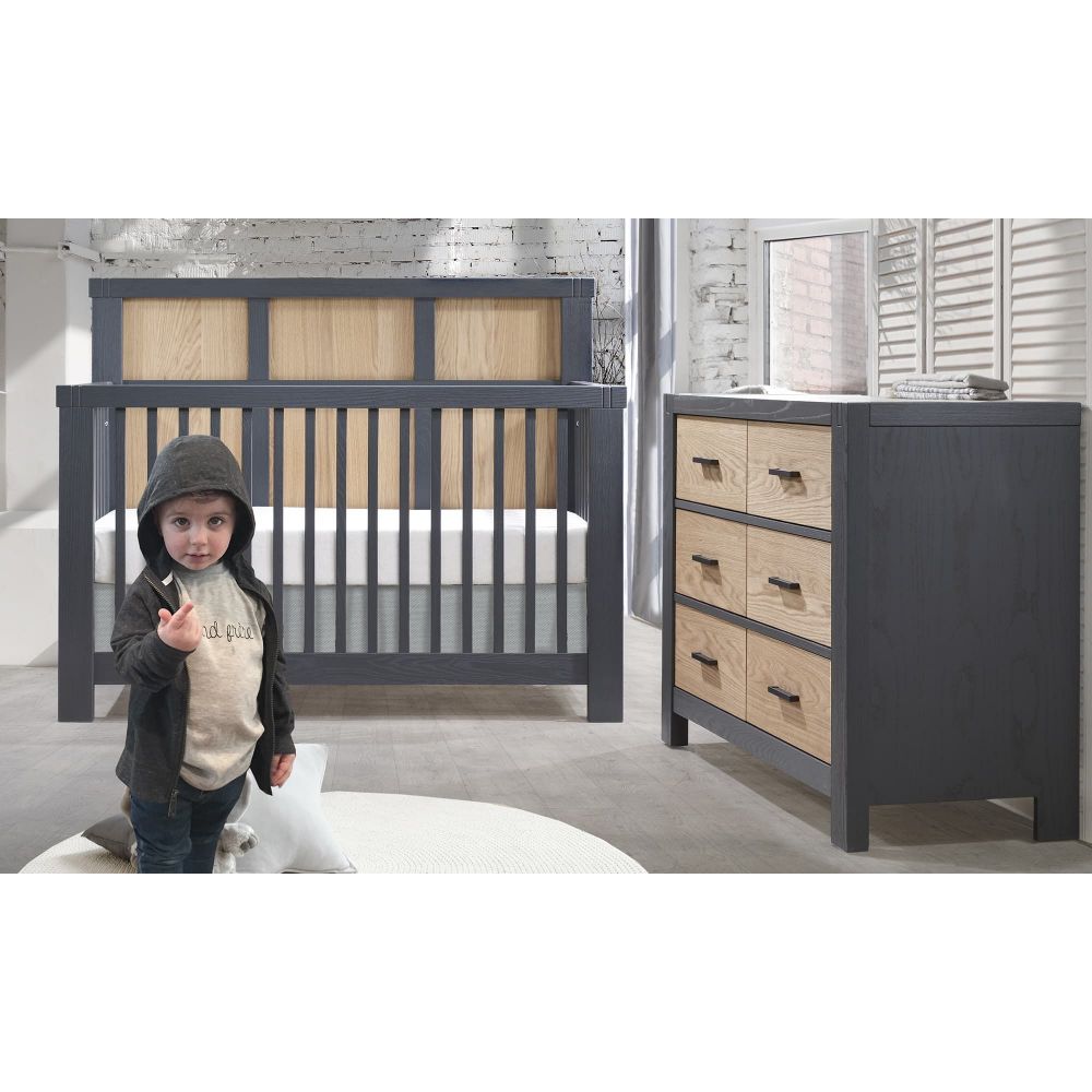 Natart Rustico Moderno 3 Pc Set: “5-in-1” Convertible Crib, Double Dresser and Senza Rocker