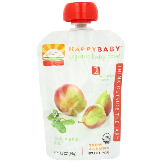 HAPPY BABY Organic Baby Food: Stage 2 / Simple Combos, Spinach, Mango & Pear