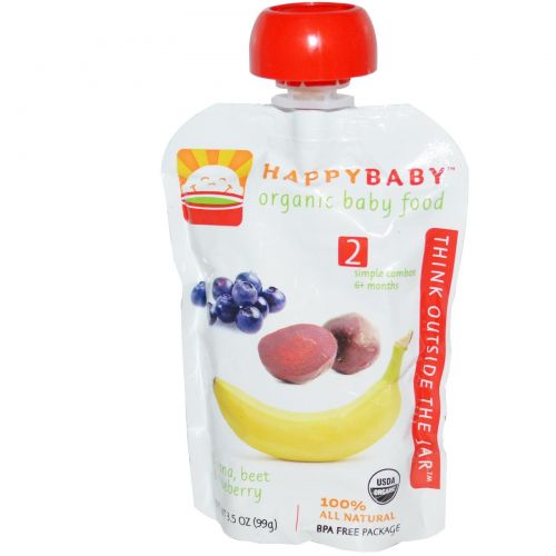 HAPPY BABY Organic Baby Food Stage 2 – Banana Beets and Blueberry