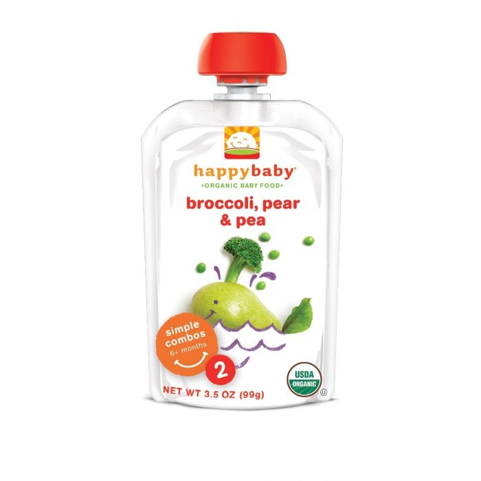 HAPPY BABY Organic Baby Food: Stage 2 / Simple Combos, Broccoli, Peas & Pear