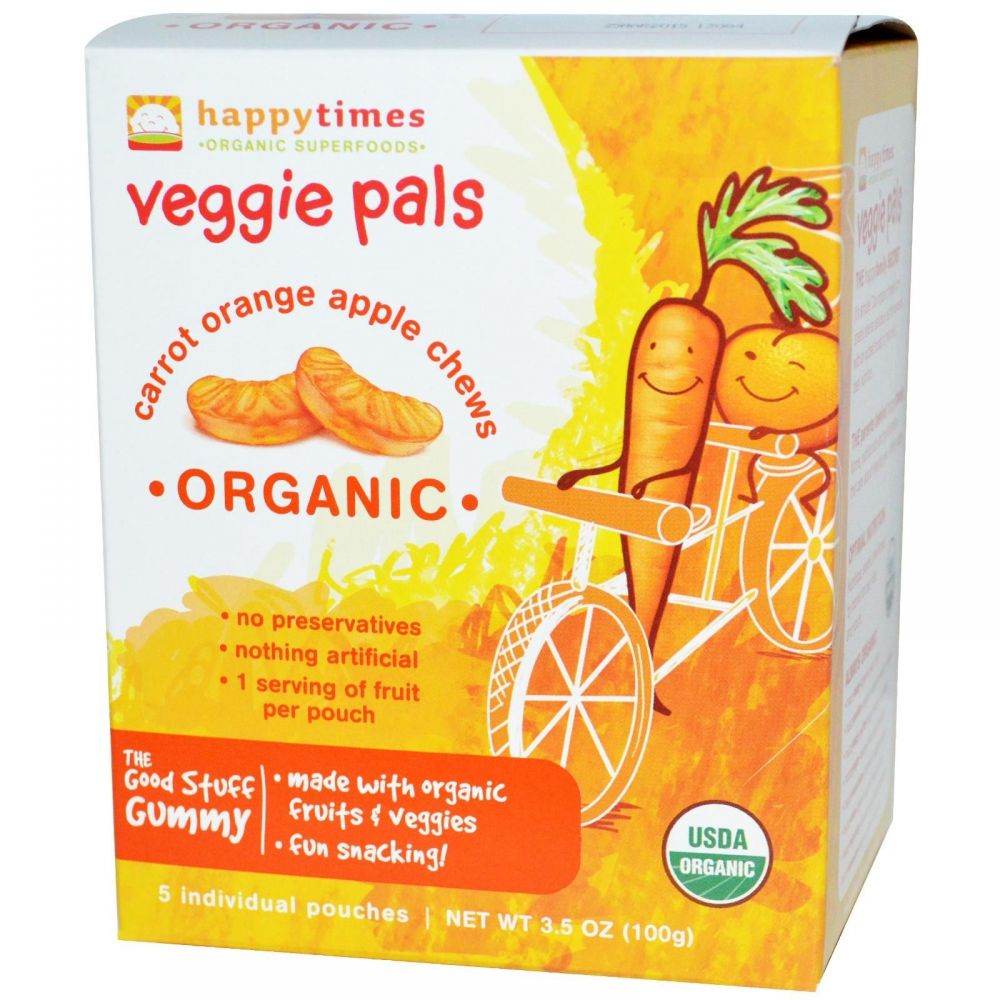 HAPPY BABY Happy Times Veggie Pals - Organic Carrot, Orange & Apple Chews 